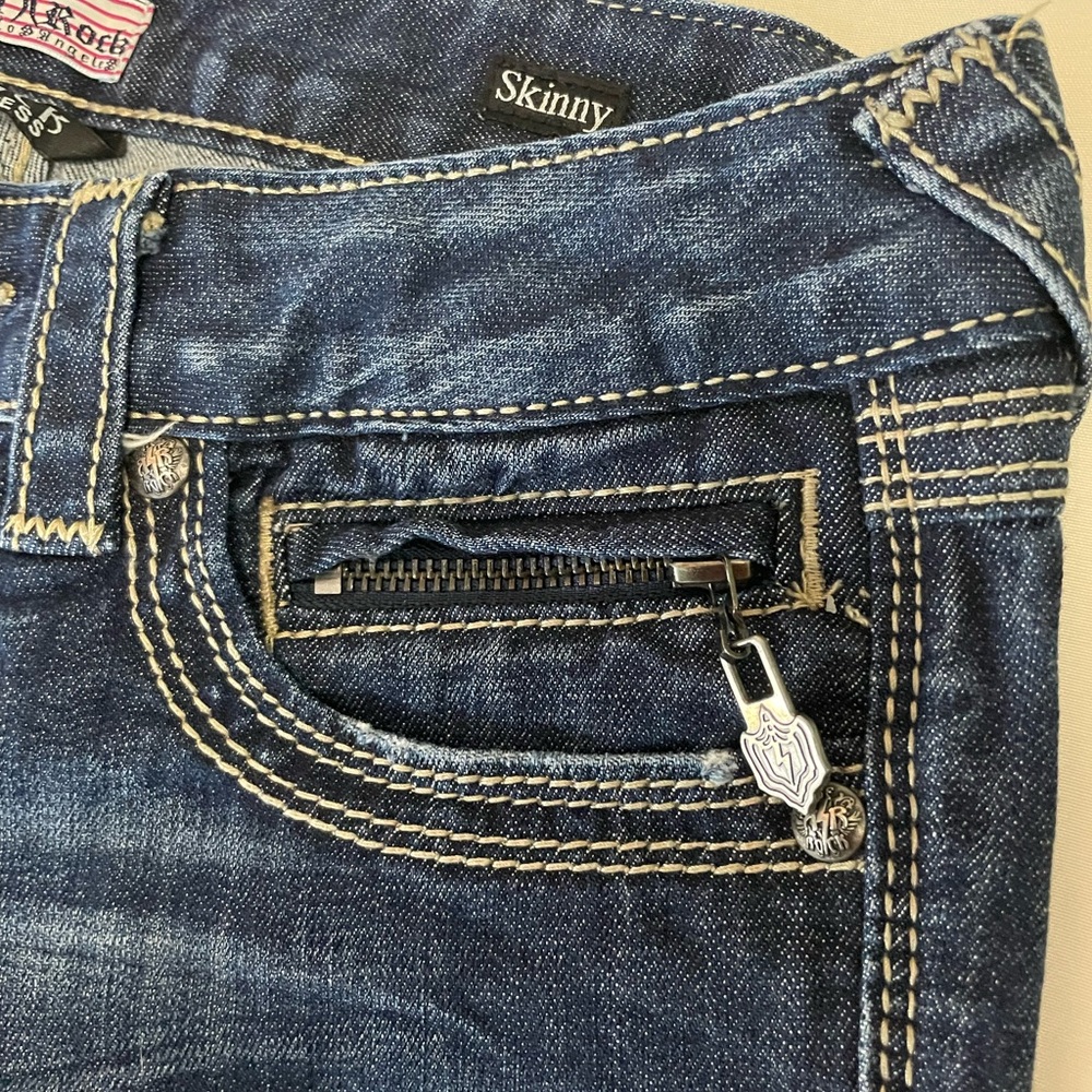 Express Rerock || Womens Skinny Jeans in Dark Wash - Picture 3 of 9